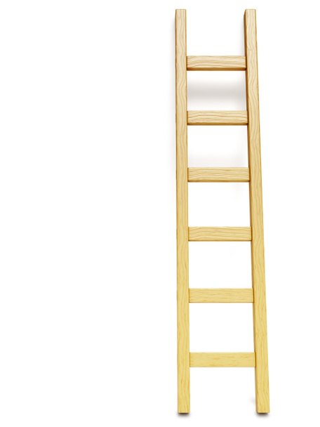 Houten ladder in de buurt van witte muur - Foto, afbeelding