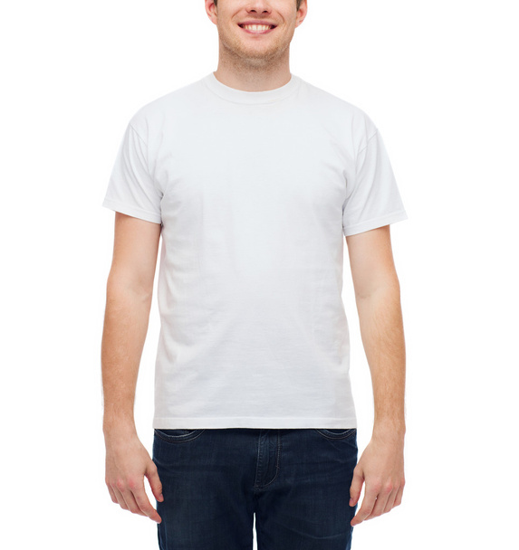 smiling young man in blank white t-shirt - Photo, image