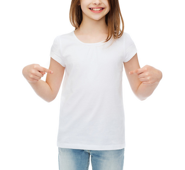 smiling little girl in blank white t-shirt - Фото, изображение