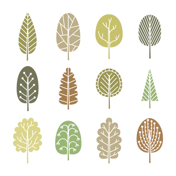 Set of trees in spring soft colors.  - Vector, Imagen