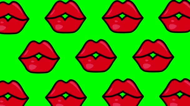Animation küssender roter Lippen, die zum Einfügen auf einen grünen Chroma-Schlüsselhintergrund aufgezogen werden. Hochwertiges 4k Filmmaterial - Filmmaterial, Video