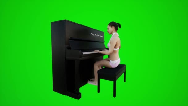 3d groen scherm bikini duiker vrouw spelen van de piano in Europese bars vanuit drie hoeken 3d mensen redner chroma key achtergrond animatie man en vrouw lopen praten - Video