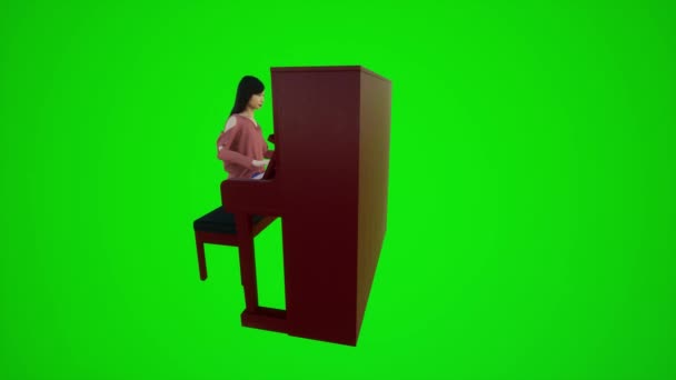 3D-s zöld képernyő női táncos zongorázik ázsiai bárok három sarok szög 3d emberek redner chroma kulcs háttér animáció férfi és nő séta beszélgetés - Felvétel, videó