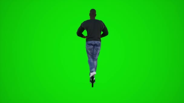Oito animação dimensional 3D de um homem em uma cadeira de rodas em movimento em uma cadeira de rodas nas ruas da Europa África e América do ângulo dos três cantos da chave croma tela verde 3d pessoas redner croma chave fundo animação homem  - Filmagem, Vídeo