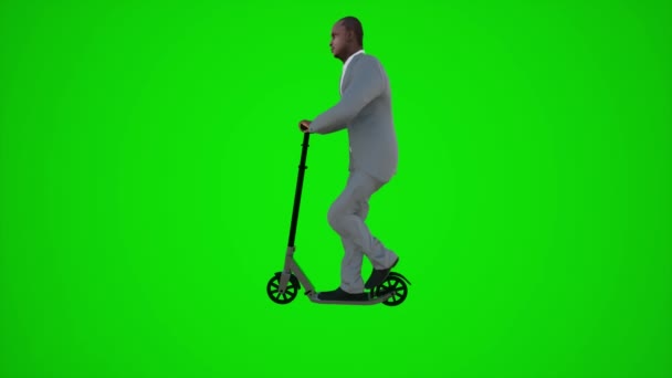 3d tela verde um médico africano montando scooter nas ruas da África a partir de ângulo lateral 3d pessoas redner croma chave fundo animação homem e mulher andar falar - Filmagem, Vídeo