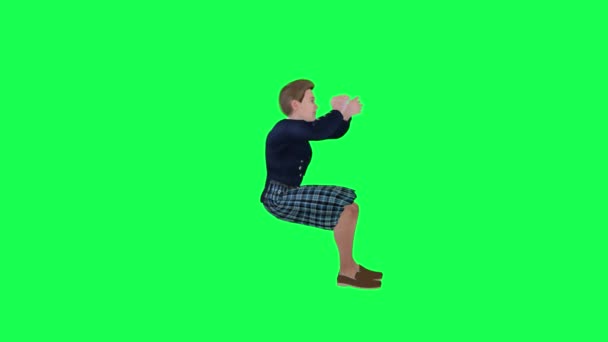 Κινούμενο αγόρι παλαμάκια αριστερή γωνία απομονωμένη πράσινη οθόνη 3d άτομα κόκκινο chroma κλειδί φόντο animation άνθρωπος και γυναίκα με τα πόδια συζήτηση - Πλάνα, βίντεο