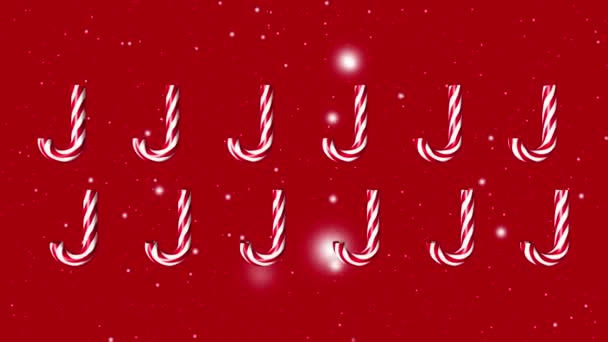 Caña de caramelo sobre fondo rojo Navidad nevada animación 4k - Metraje, vídeo
