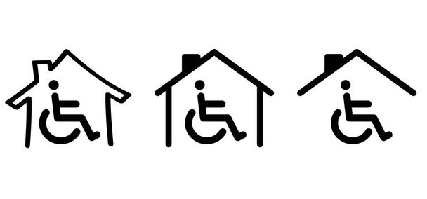 Инвалидное кресло и домашний карантин. Инвалид, инвалид или физический инвалид. Плоская векторная пиктограмма или символ. Символ мобильности. Инвалид. Внутри, доступ для инвалидных колясок.  - Вектор,изображение