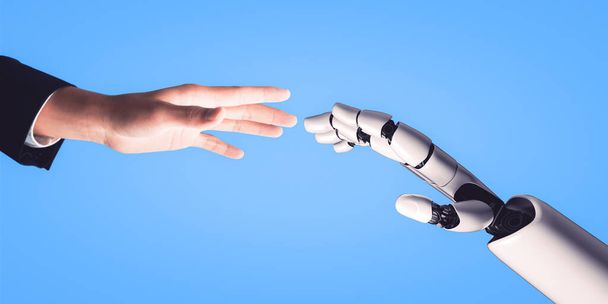 3D rendering intelligenza artificiale AI ricerca di robot e sviluppo cyborg per il futuro delle persone che vivono. Progettazione di data mining digitale e tecnologia di apprendimento automatico per il cervello del computer. - Foto, immagini