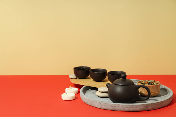 Przytulny i smaczny pomysł gorącego napoju - herbata azjatycka - Zdjęcie, obraz