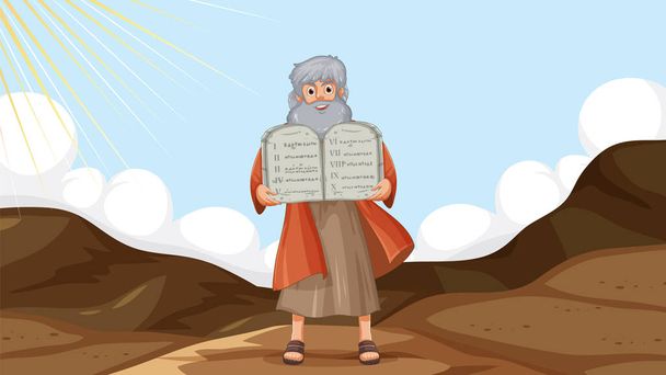 Illustration de Moïse tenant dix commandements de l'histoire de la Bible religieuse - Vecteur, image