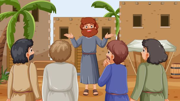Jonah talks to villagers about God's teachings - Vector, Image