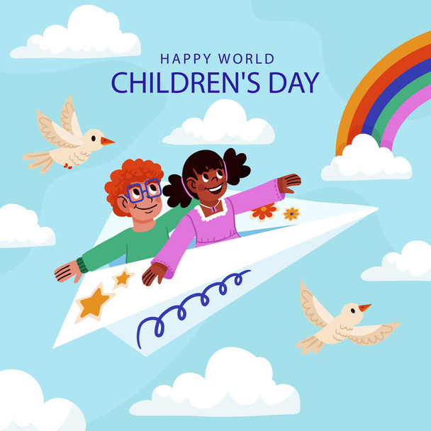 Празднование Всемирного дня защиты детей на белом фоне. Векторная иллюстрация в плоском стиле - Вектор,изображение