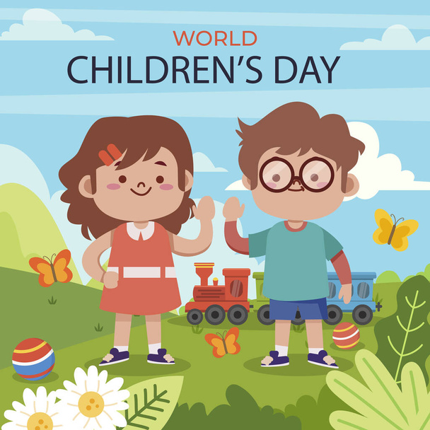 Flat World Childrens Day Celebration Aislado sobre fondo blanco. Ilustración vectorial en estilo plano - Vector, imagen