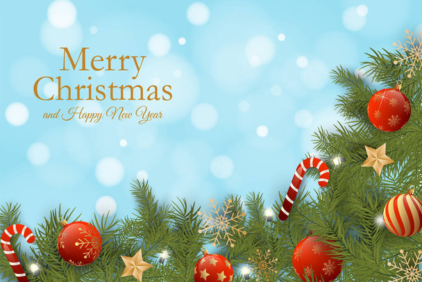Реалистичный рождественский фон с красивыми рождественскими шарами и украшениями - Вектор,изображение