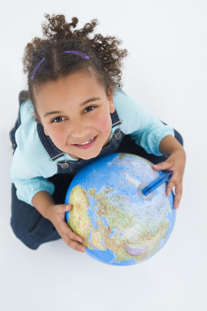 African American Mixed Race Girl Holding A Globe - Photo, image