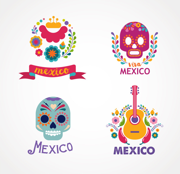 Mexico music, skull and food elements - Vector, Image
