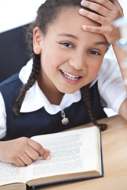 Pretty Young School Girl Reading A Book - Fotó, kép