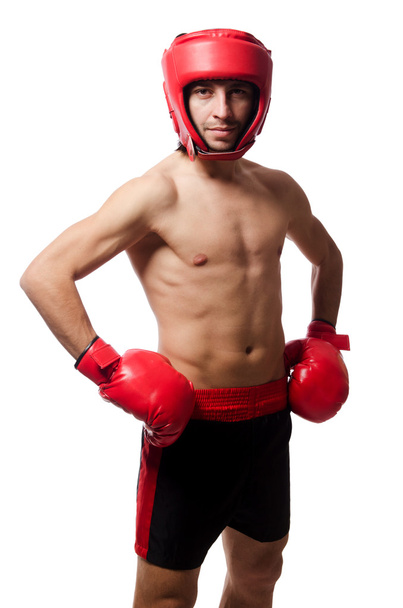 Hauska nyrkkeilijä punaisilla hanskoilla
 - Valokuva, kuva