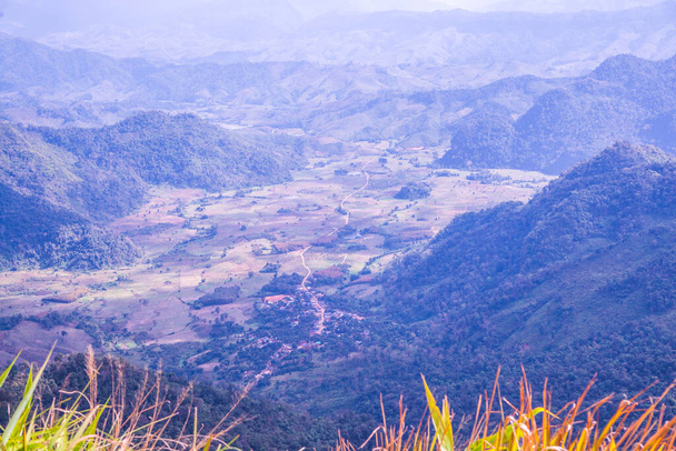 Top uitzicht op Phu Chi Fa in de provincie Chiangrai, Thailand. - Foto, afbeelding