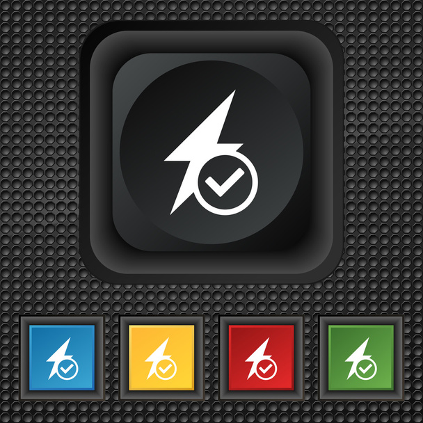 Photo flash icon sign. symbol Squared colourful buttons on black texture. Vector - Wektor, obraz