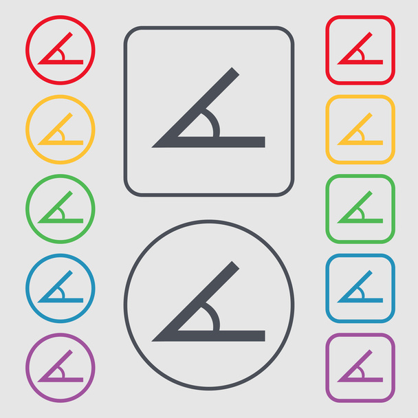 Winkel 45 Grad Symbol-Zeichen. Symbol auf den runden und quadratischen Knöpfen mit Rahmen. Vektor - Vektor, Bild