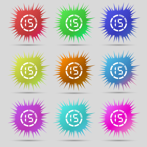 15 second stopwatch icon sign. A set of nine original needle buttons. Vector - Wektor, obraz