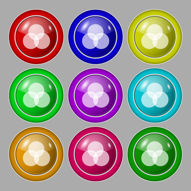 Signo de icono de esquema de color. símbolo en nueve botones redondos de colores. Vector
 - Vector, Imagen