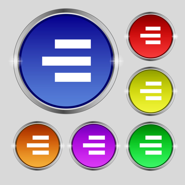 Signo de icono alineado a la derecha. Símbolo redondo en botones de colores brillantes. Vector
 - Vector, imagen