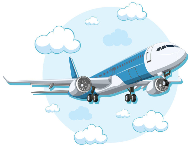 Vektori sarjakuva kuva kuva kaupallisen lentoyhtiön lentokone liidellä kirkas sininen taivas - Vektori, kuva