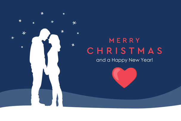 romantikus pár télen karácsony design vektor illusztráció - Vektor, kép