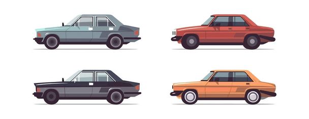 Set of classic vintage car, flat isolated on white background, vector illustration - Vector, Image