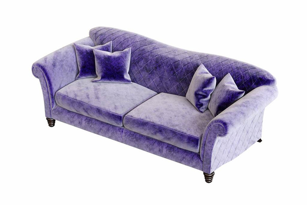 Comfortable sofa isolated on white background, interior furniture, 3D illustration - Photo, Image