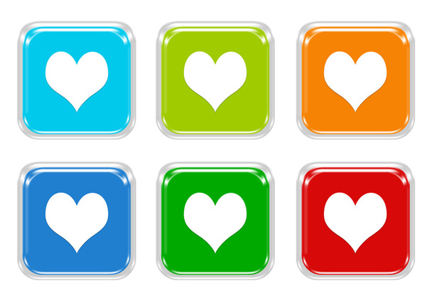 Conjunto de botões coloridos ao quadrado com símbolo de coração
 - Foto, Imagem