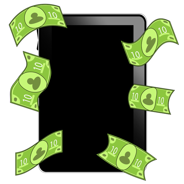 Tablet pc with money - Vector, Image