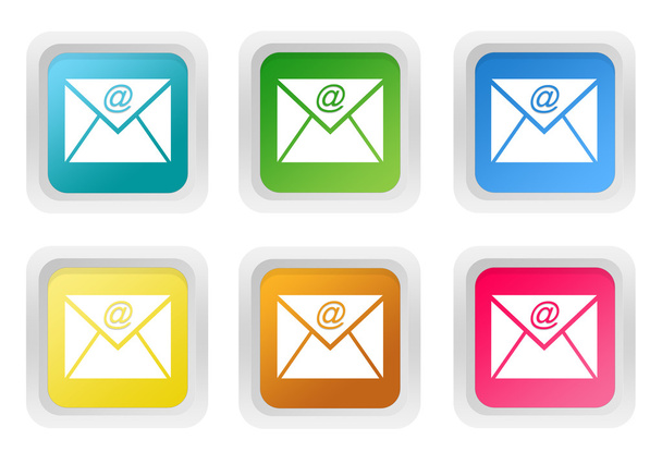 Set von quadratischen bunten Tasten mit E-Mail-Symbol - Foto, Bild