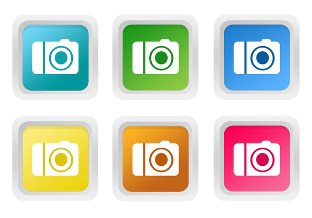 zestaw z kwadratów kolorowe przyciski z symbolem aparatu - Zdjęcie, obraz