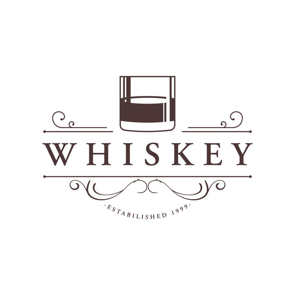 Bourbon Whiskey-Logo mit luxuriöser Retro-Vintage-Dekoration. für Etiketten, Abzeichen, Bars, Restaurants. - Vektor, Bild