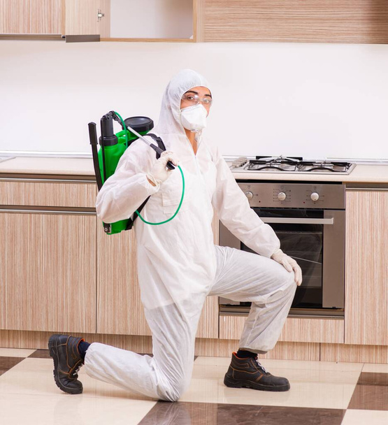 Profesjonalny wykonawca zajmujący się zwalczaniem szkodników w kuchni - Zdjęcie, obraz