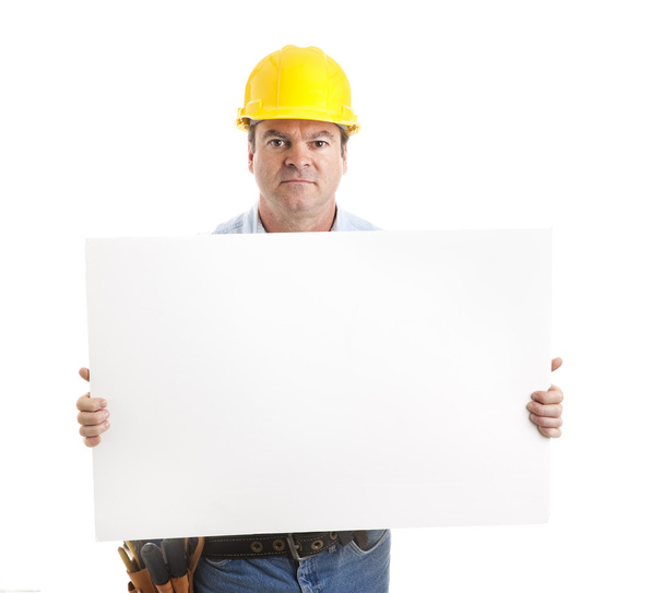 Serious Worker Carries Sign - Photo, image