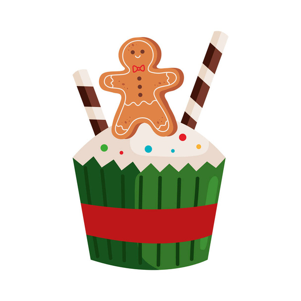 postre de Navidad cupcake y pan de jengibre aislado - Vector, Imagen
