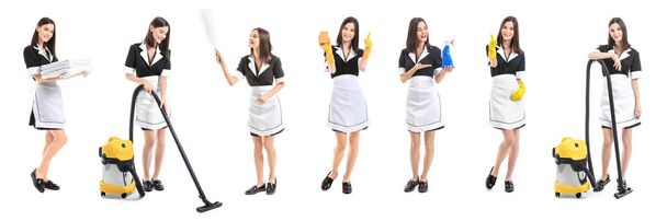 Set di molte cameriere su sfondo bianco - Foto, immagini