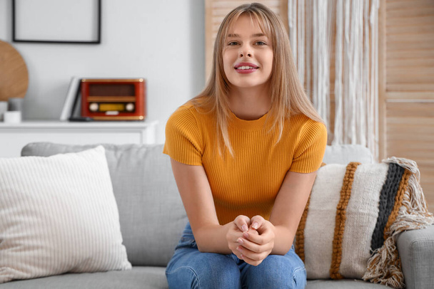 Teenage girl video chatting at home - Photo, Image