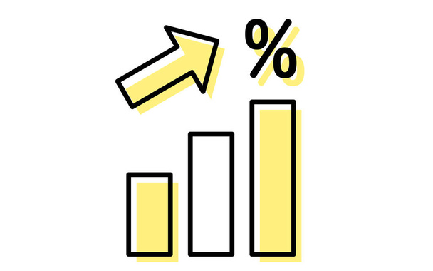 Ícones mostrando taxas de juros e aumentos de rendimento, ilustrações de desenho de linha simples, ilustração vetorial - Vetor, Imagem
