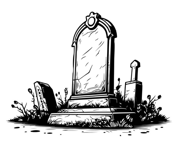 Grave retro sketch hand drawn Vector illustration Halloween - Vector, Image