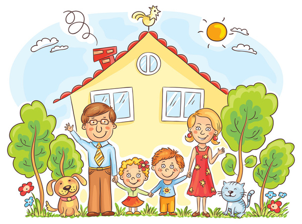 Family at the House - Vector, Image
