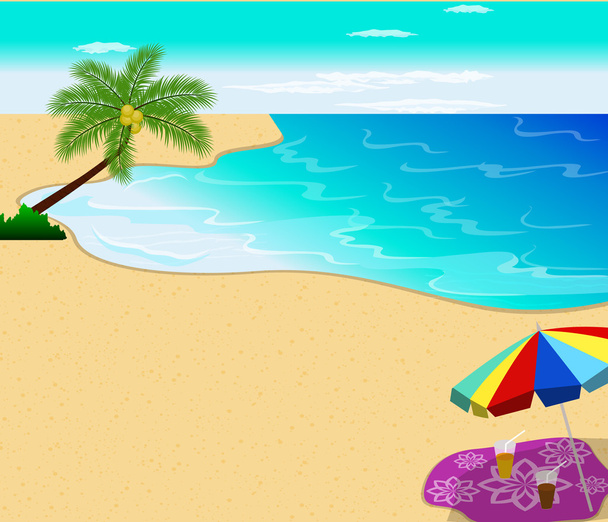 Тропический пляж с векторной иллюстрацией пальм
 - Вектор,изображение