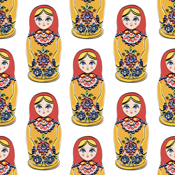 シームレスなカラフルなレトロなロシアの人形イラスト カバーの背景のデザイン パターン ベクトル - ベクター画像