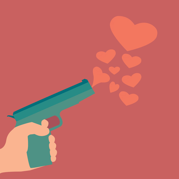Hand with gun with hearts - Vector, Image