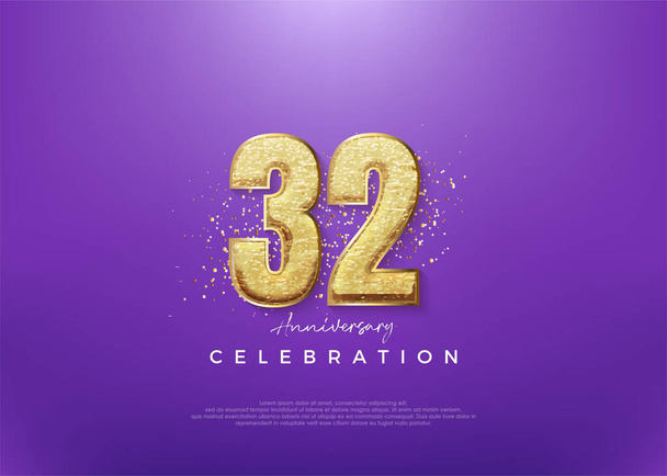 32nd anniversary number, with shiny gold glitter number. Premium vector background for greeting and celebration. - Vector, Image